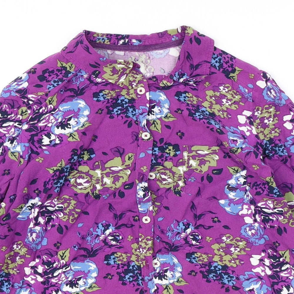 Country Club Womens Purple Geometric Viscose Basic Button-Up Size 14 Collared
