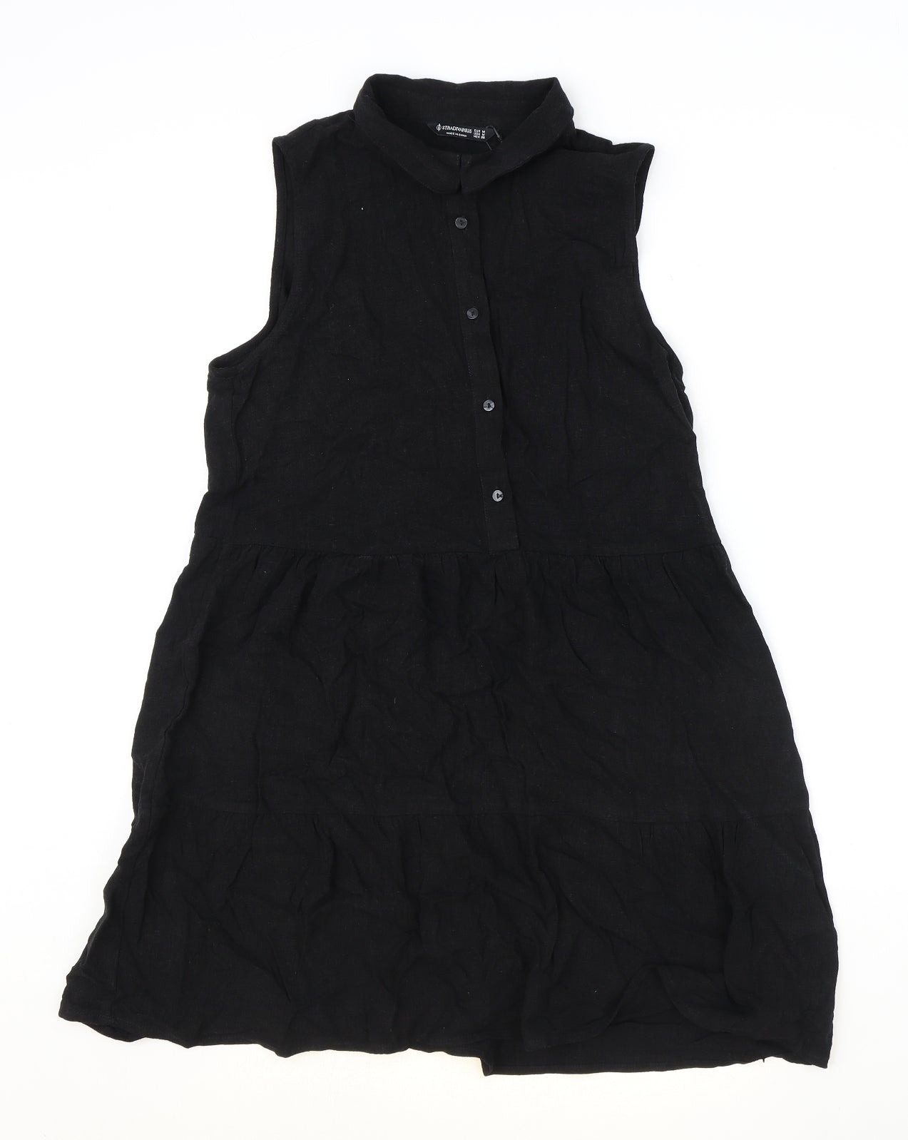 Stradivarius Womens Black Viscose Shirt Dress Size M Collared Button