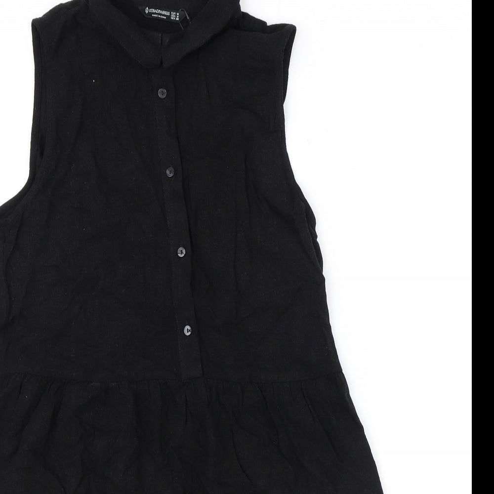 Stradivarius Womens Black Viscose Shirt Dress Size M Collared Button