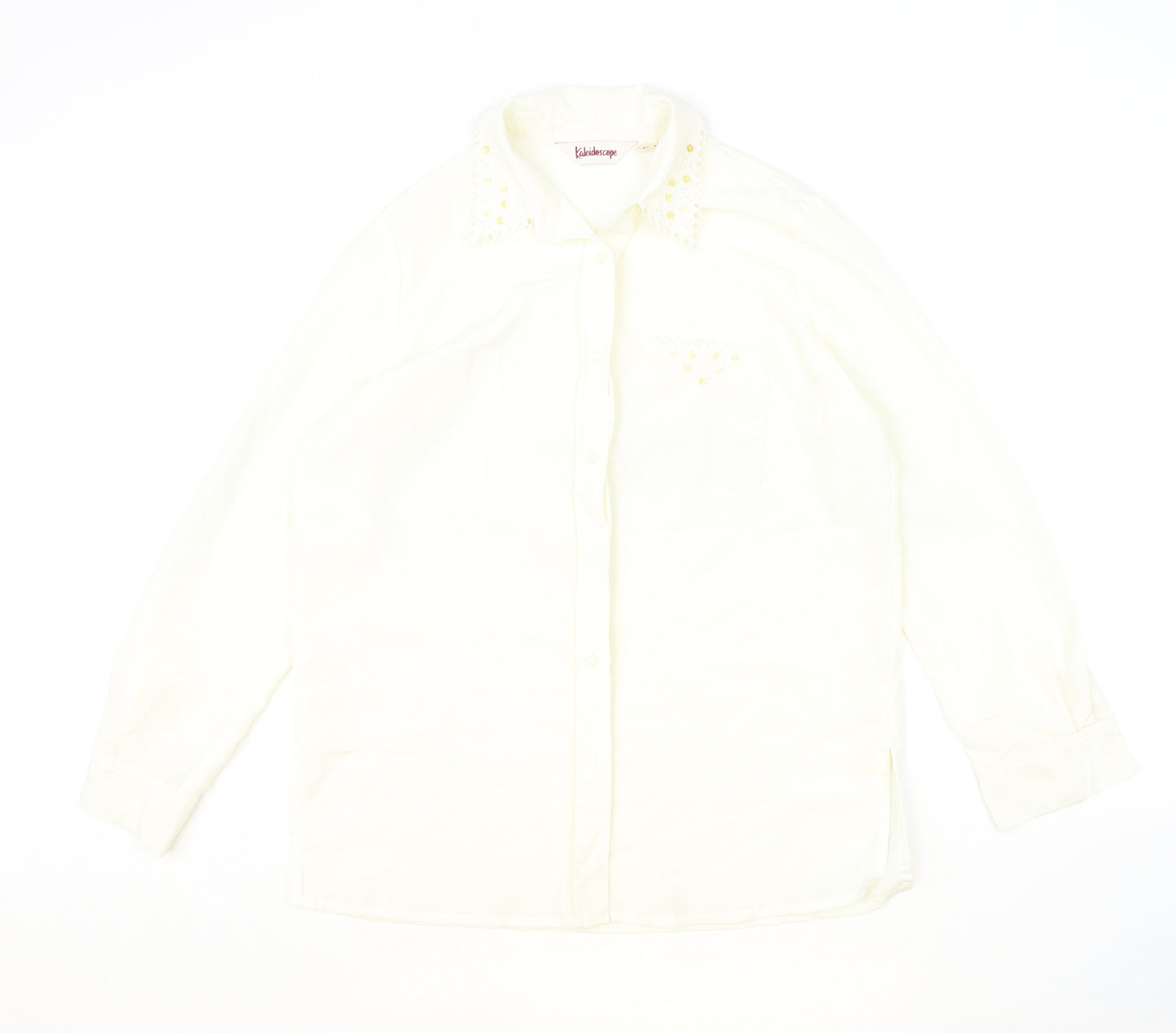 Kaleidoscope Womens Ivory Polyester Basic Button-Up Size 12 Collared