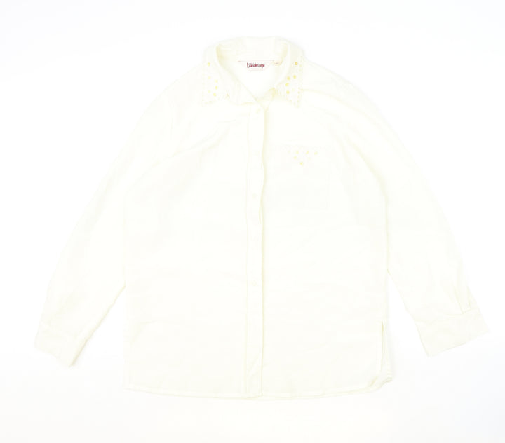 Kaleidoscope Womens Ivory Polyester Basic Button-Up Size 12 Collared