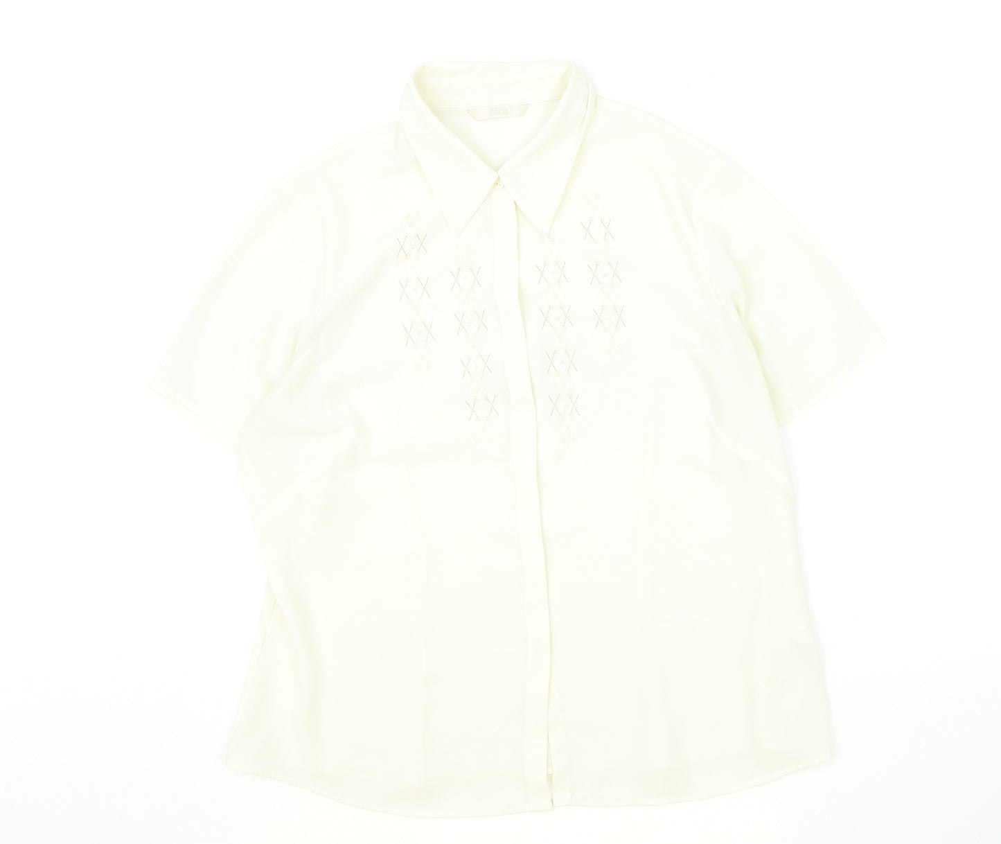 Marks and Spencer Womens Ivory Polyester Basic Button-Up Size 16 Collared