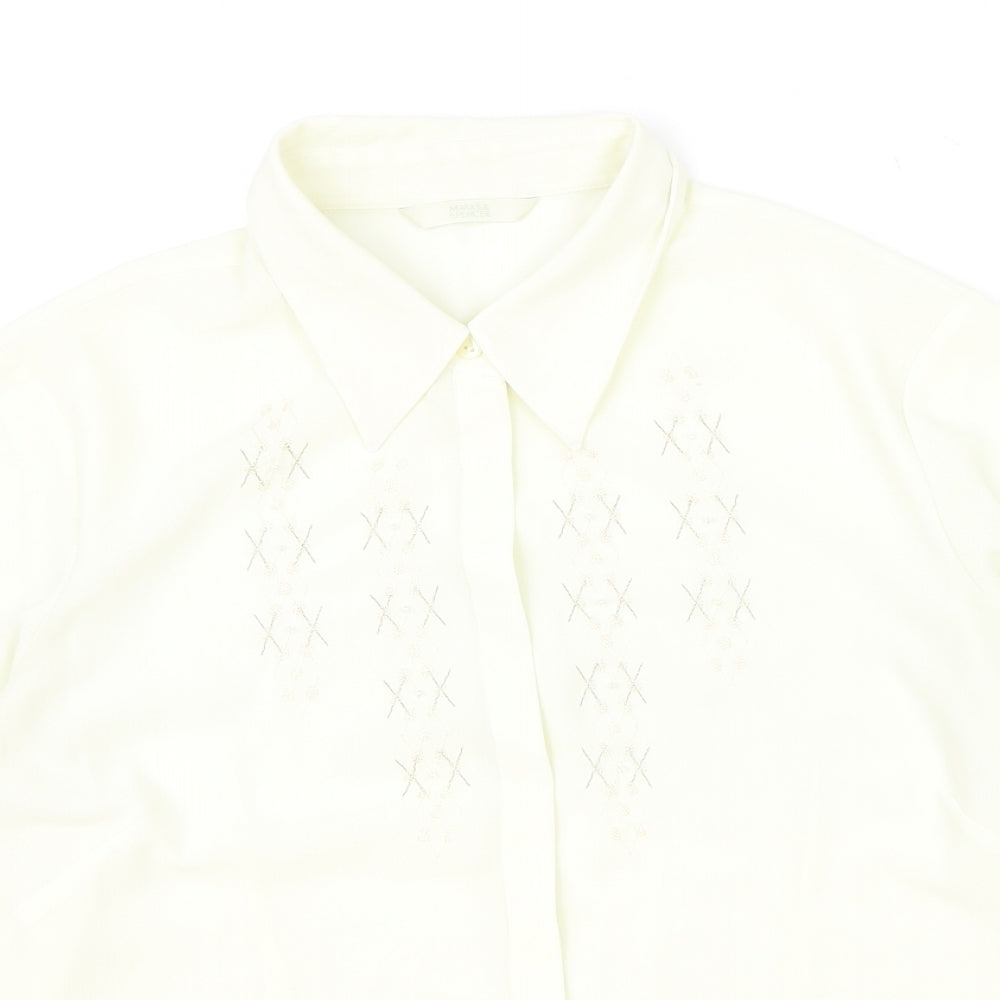 Marks and Spencer Womens Ivory Polyester Basic Button-Up Size 16 Collared