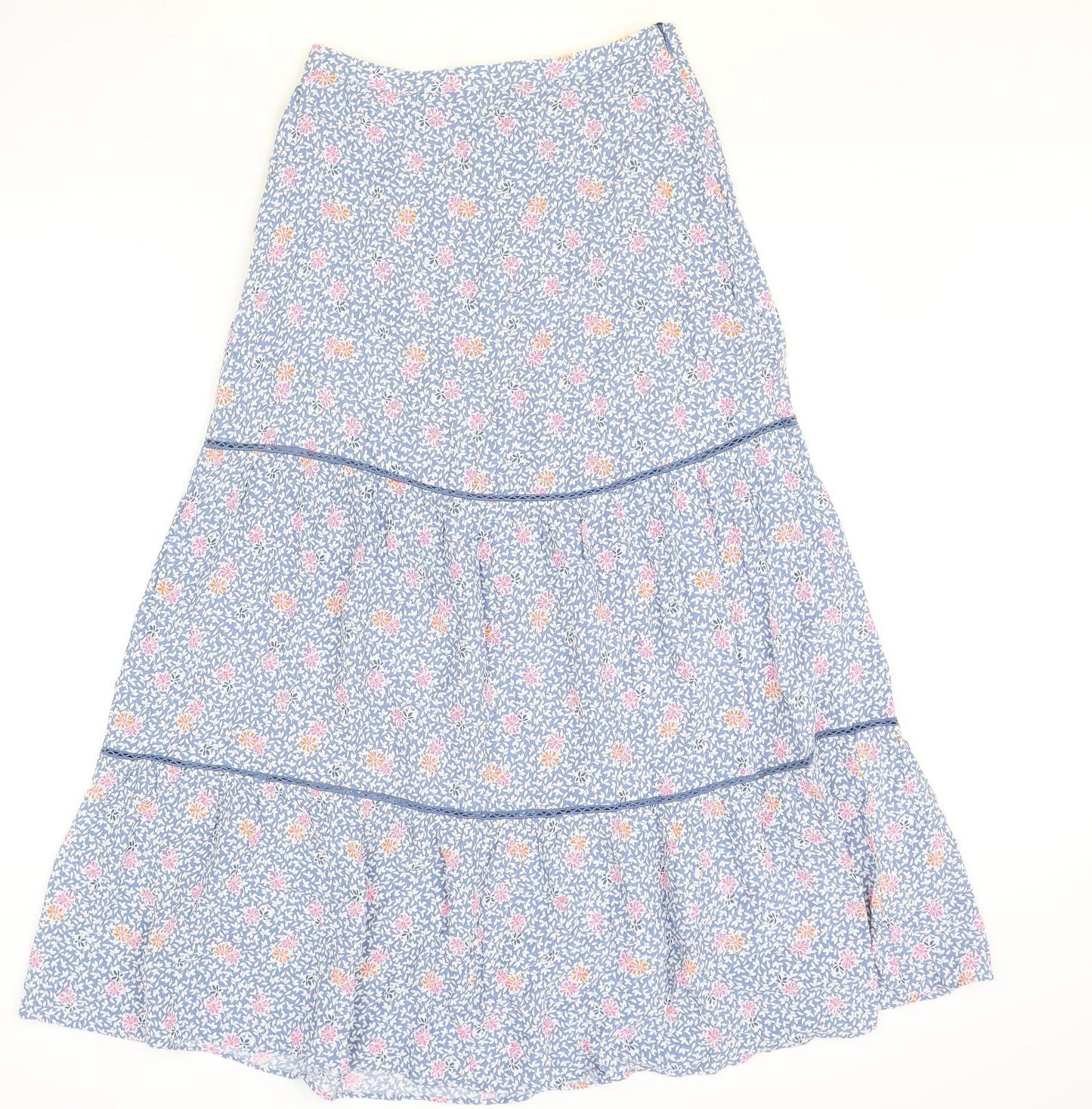 Marks and Spencer Womens Blue Floral Viscose A-Line Skirt Size 8 Zip