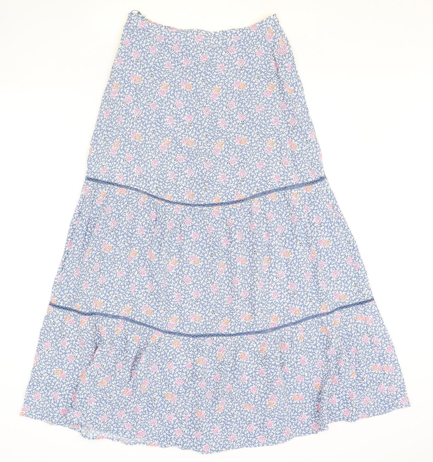 Marks and Spencer Womens Blue Floral Viscose A-Line Skirt Size 8 Zip