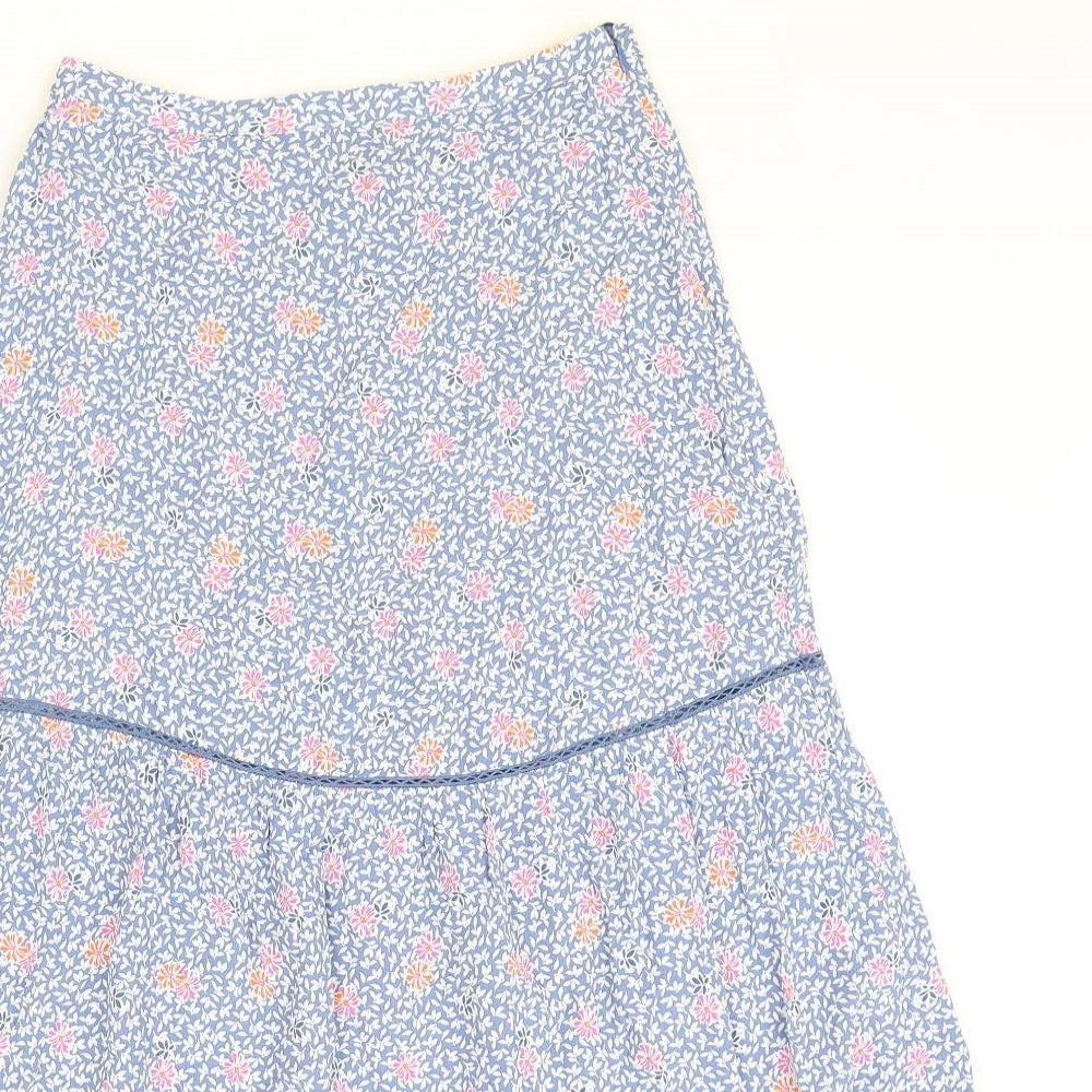 Marks and Spencer Womens Blue Floral Viscose A-Line Skirt Size 8 Zip