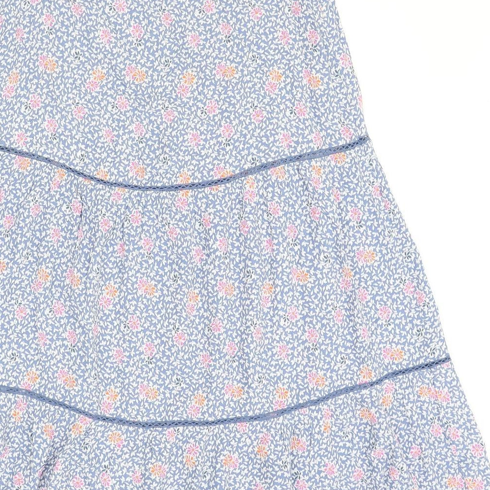 Marks and Spencer Womens Blue Floral Viscose A-Line Skirt Size 8 Zip
