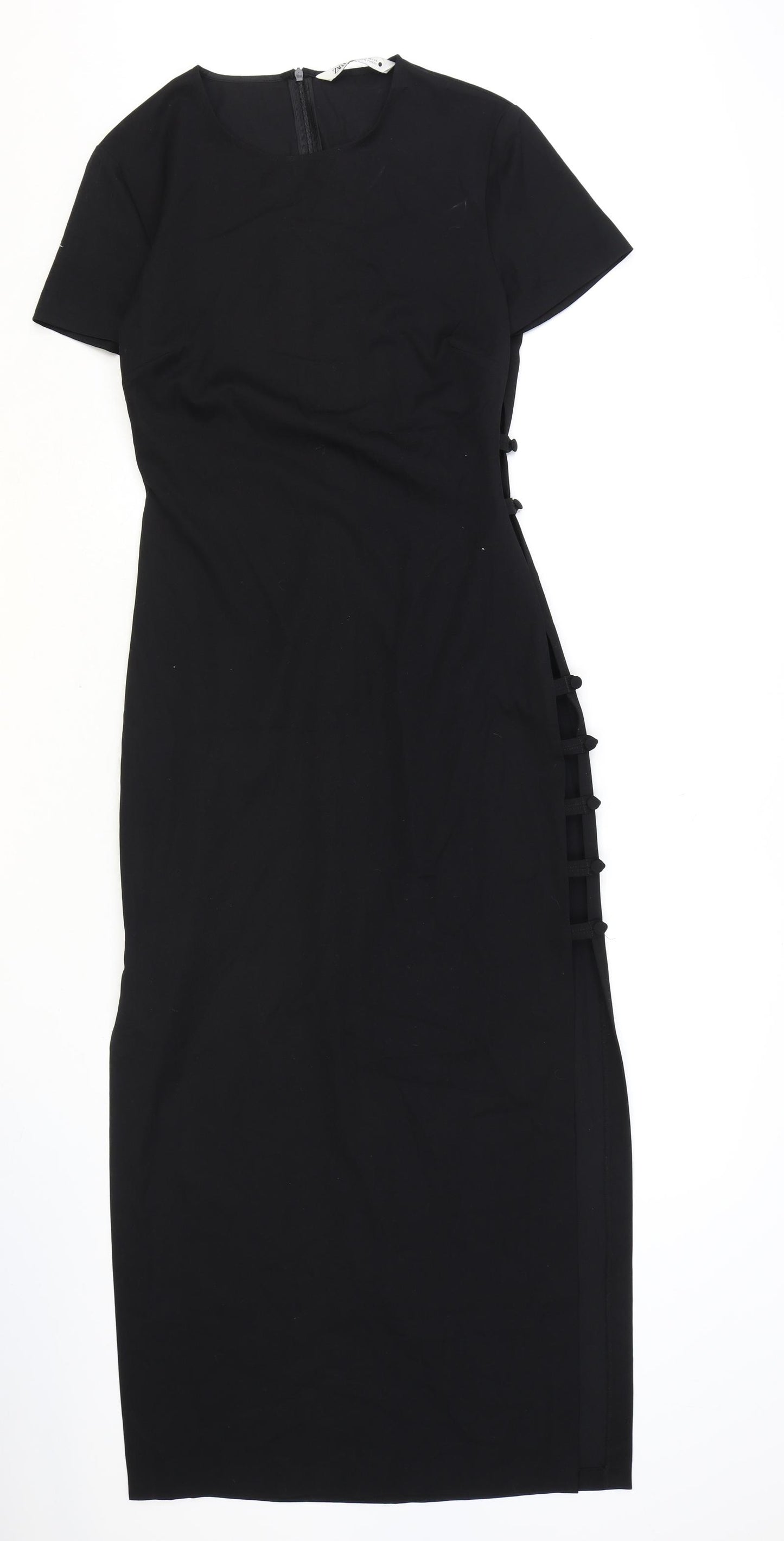 Zara Womens Black Polyester Maxi Size S Scoop Neck Zip - Cut Out Side Detail