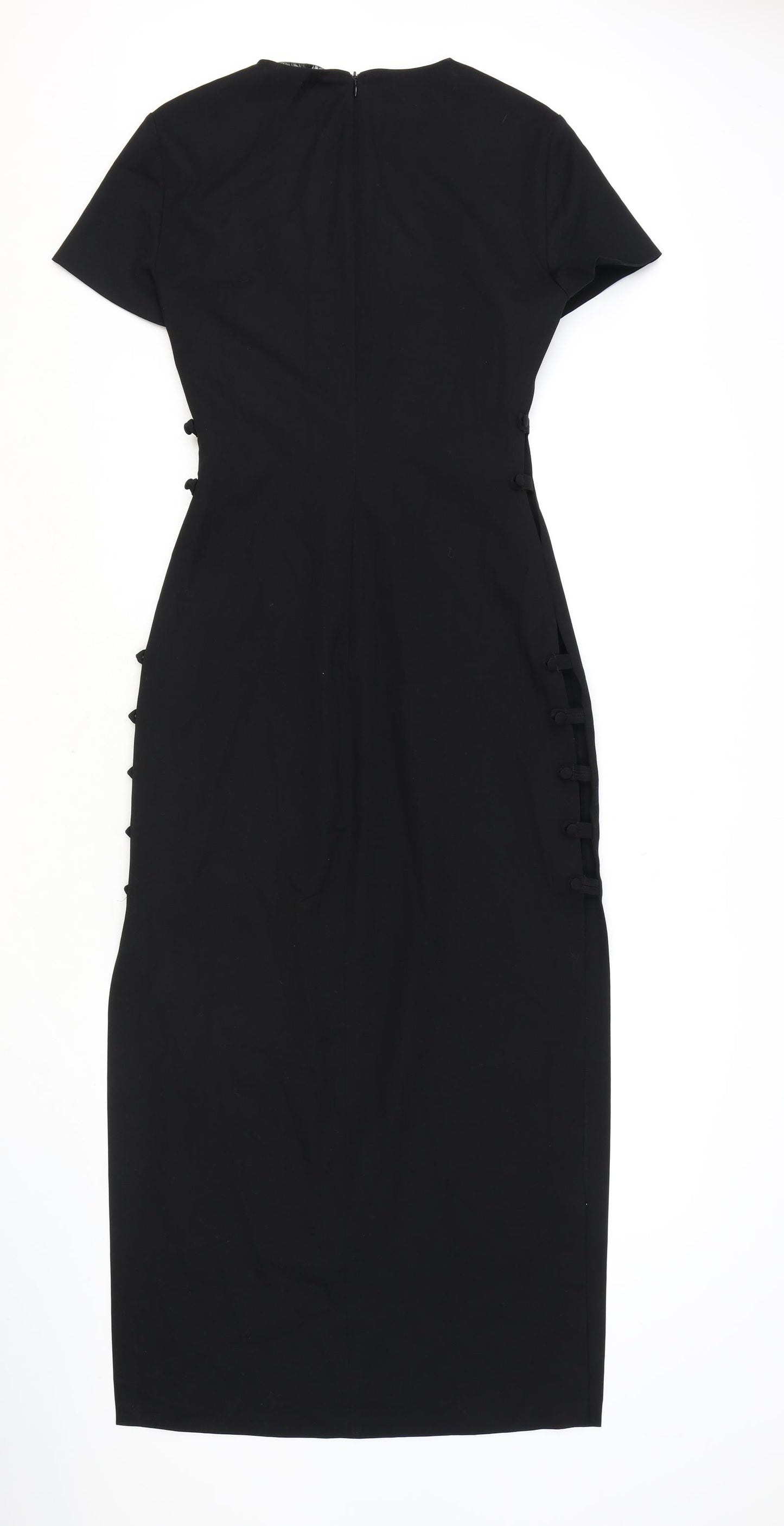 Zara Womens Black Polyester Maxi Size S Scoop Neck Zip - Cut Out Side Detail