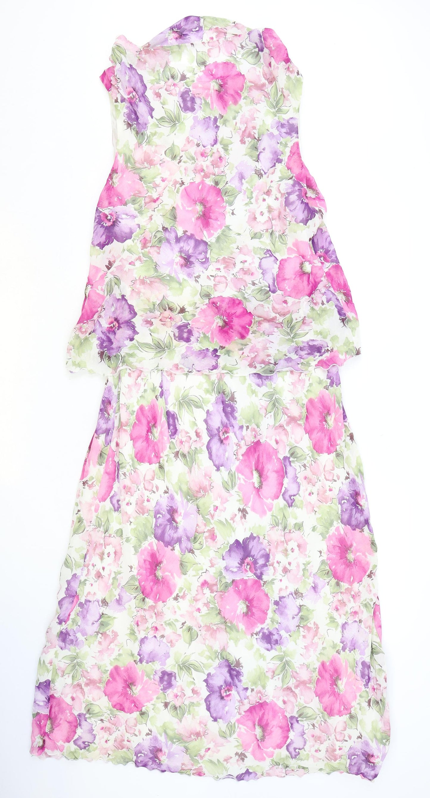 Roman Womens Ivory Floral Polyester A-Line Size 14 Round Neck Pullover