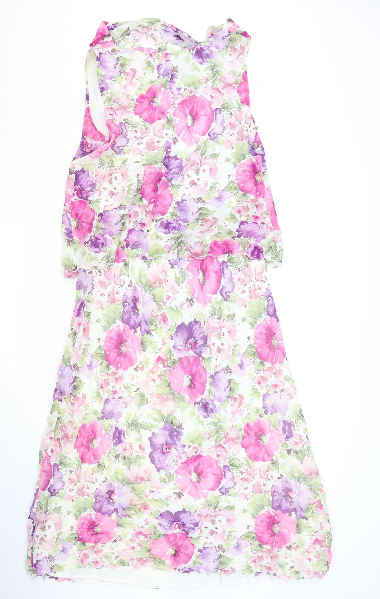 Roman Womens Ivory Floral Polyester A-Line Size 14 Round Neck Pullover