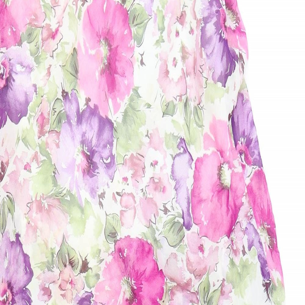 Roman Womens Ivory Floral Polyester A-Line Size 14 Round Neck Pullover