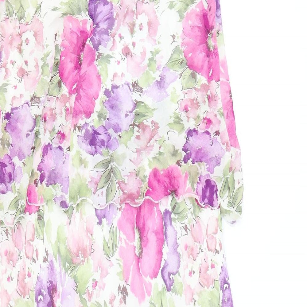 Roman Womens Ivory Floral Polyester A-Line Size 14 Round Neck Pullover
