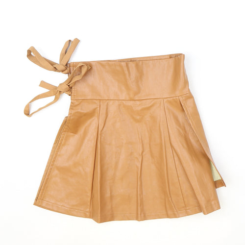 In the Style Womens Brown Polyester Wrap Skirt Size 8 Tie - Faux Leather