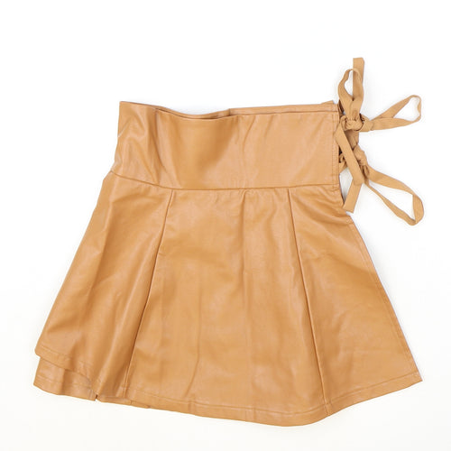 In the Style Womens Brown Polyester Wrap Skirt Size 8 Tie - Faux Leather