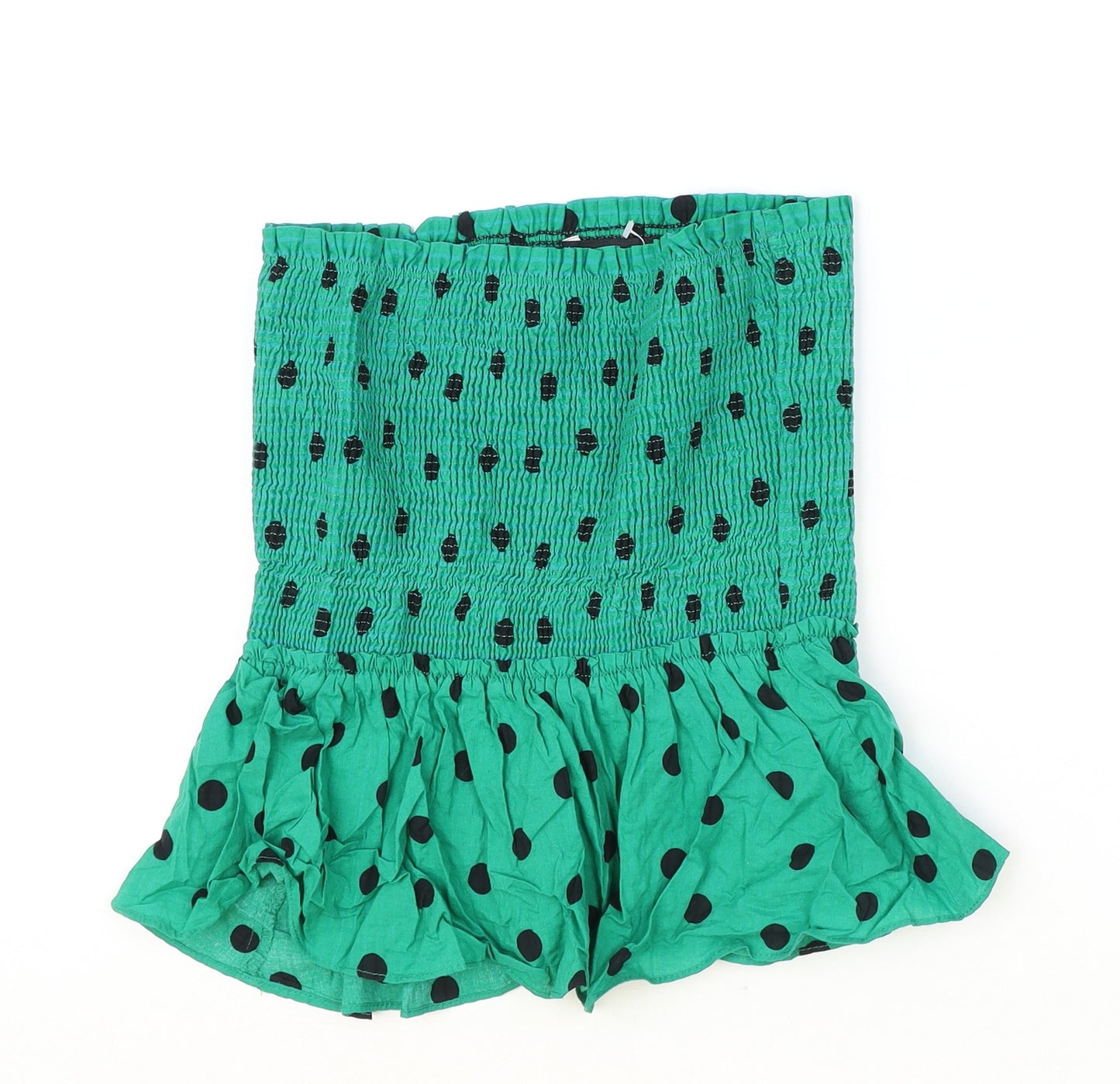 Zara Womens Green Polka Dot Viscose Basic Tank Size XS Off the Shoulder