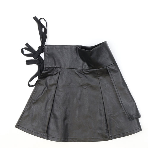 In the Style Womens Black Polyester Wrap Skirt Size 8 Tie - Faux Leather