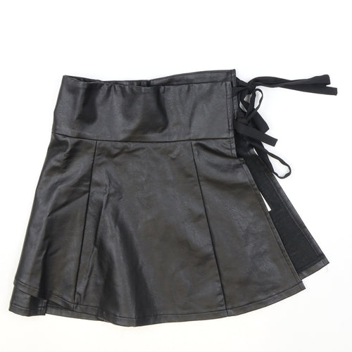 In the Style Womens Black Polyester Wrap Skirt Size 8 Tie - Faux Leather