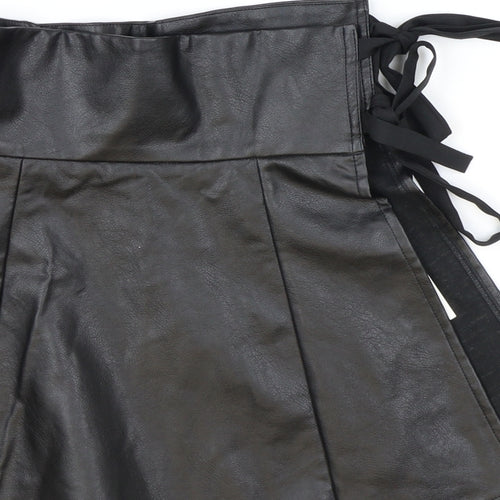 In the Style Womens Black Polyester Wrap Skirt Size 8 Tie - Faux Leather