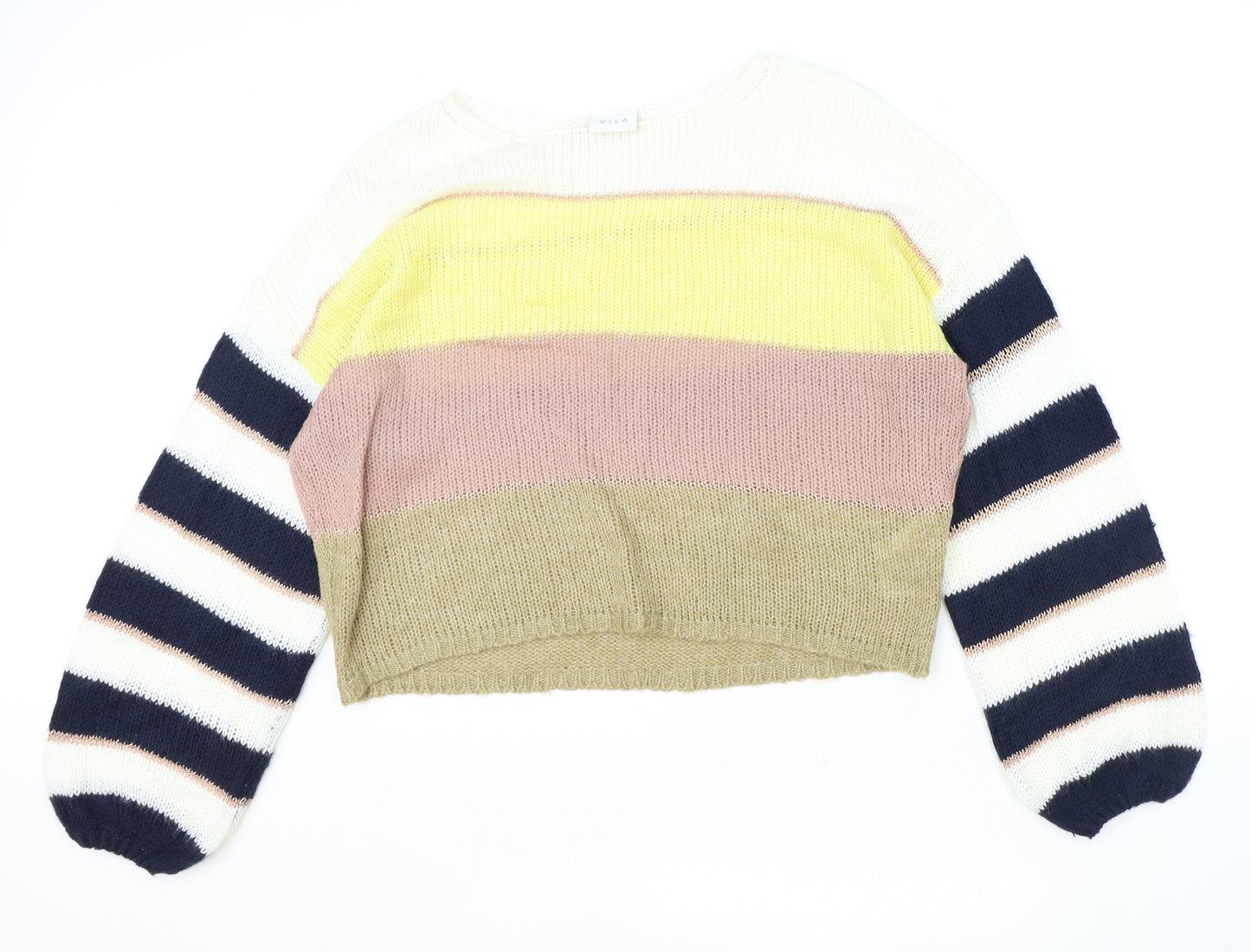 Villa Womens Multicoloured Round Neck Striped Acrylic Pullover Jumper Size S
