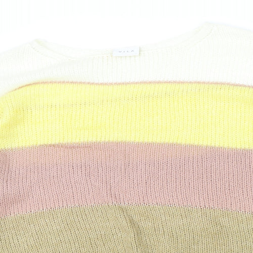 Villa Womens Multicoloured Round Neck Striped Acrylic Pullover Jumper Size S