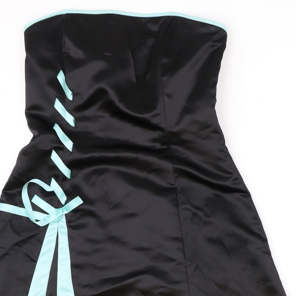 Jessica McClintock Womens Black Polyester Mini Size 12 Off the Shoulder Zip