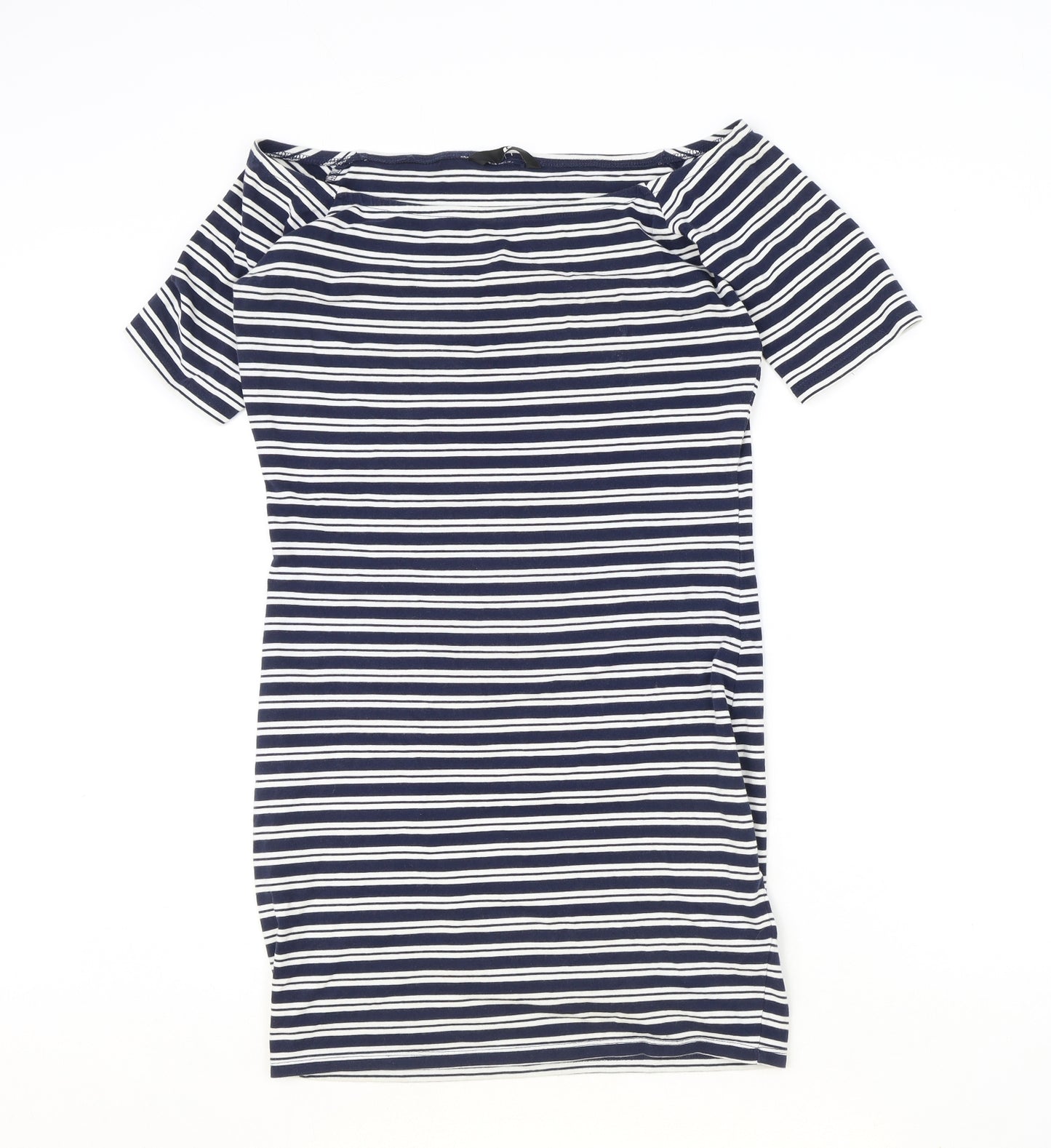 Very Womens Blue Striped Cotton Pencil Dress Size 12 Off the Shoulder Pullover