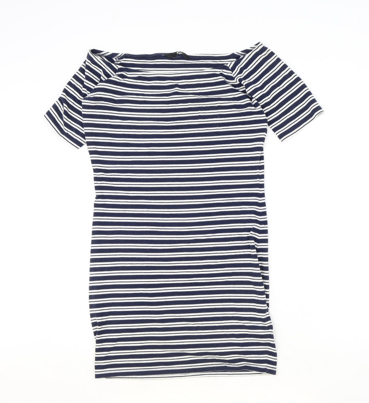 Very Womens Blue Striped Cotton Pencil Dress Size 12 Off the Shoulder Pullover