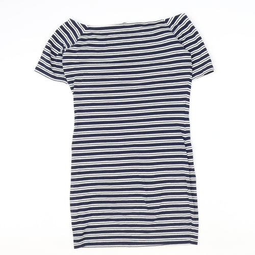 Very Womens Blue Striped Cotton Pencil Dress Size 12 Off the Shoulder Pullover
