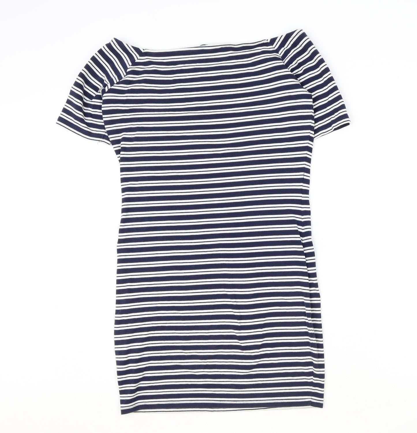 Very Womens Blue Striped Cotton Pencil Dress Size 12 Off the Shoulder Pullover