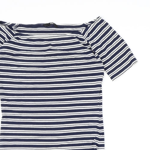 Very Womens Blue Striped Cotton Pencil Dress Size 12 Off the Shoulder Pullover