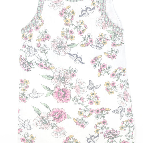M&Co Womens Ivory Floral Viscose Tank Dress Size 12 Boat Neck Button