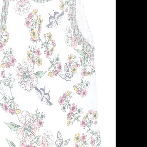 M&Co Womens Ivory Floral Viscose Tank Dress Size 12 Boat Neck Button