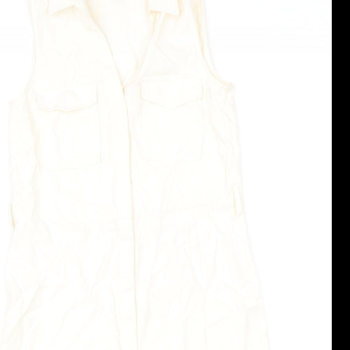 H&M Womens Beige Viscose Shirt Dress Size 8 V-Neck Button