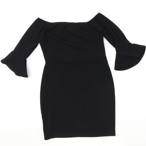 PRETTYLITTLETHING Womens Black Polyester A-Line Size 10 Boat Neck Pullover