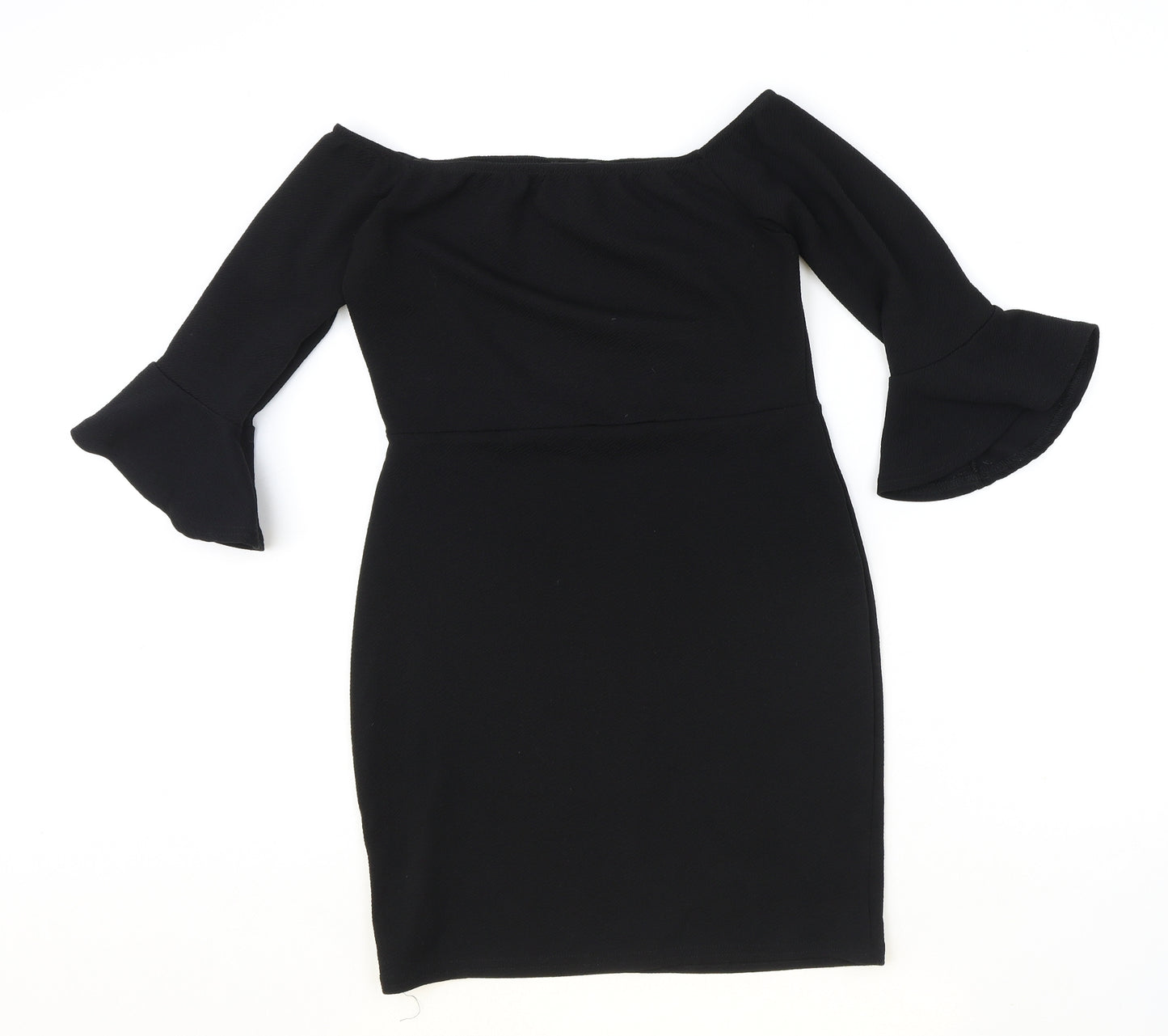 PRETTYLITTLETHING Womens Black Polyester A-Line Size 10 Boat Neck Pullover
