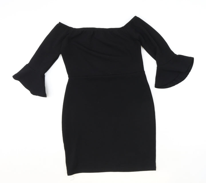PRETTYLITTLETHING Womens Black Polyester A-Line Size 10 Boat Neck Pullover