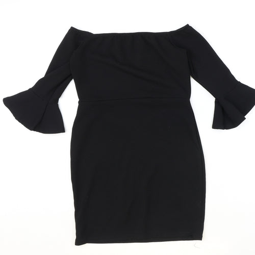 PRETTYLITTLETHING Womens Black Polyester A-Line Size 10 Boat Neck Pullover