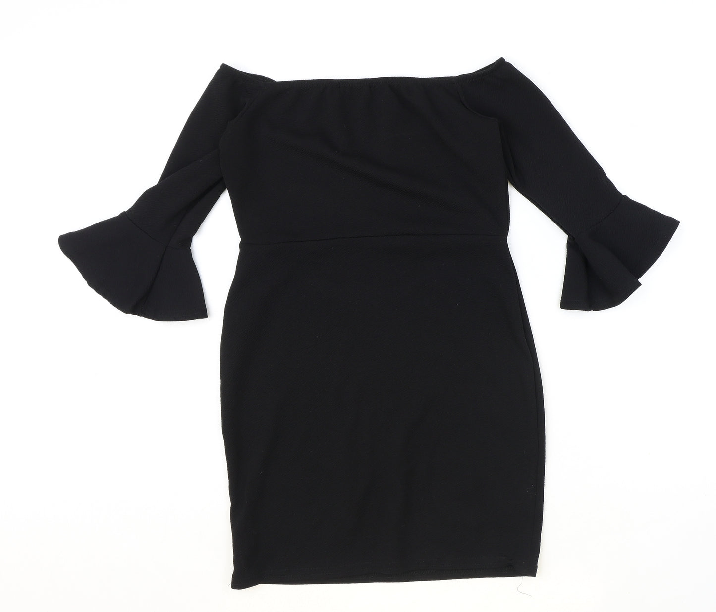 PRETTYLITTLETHING Womens Black Polyester A-Line Size 10 Boat Neck Pullover