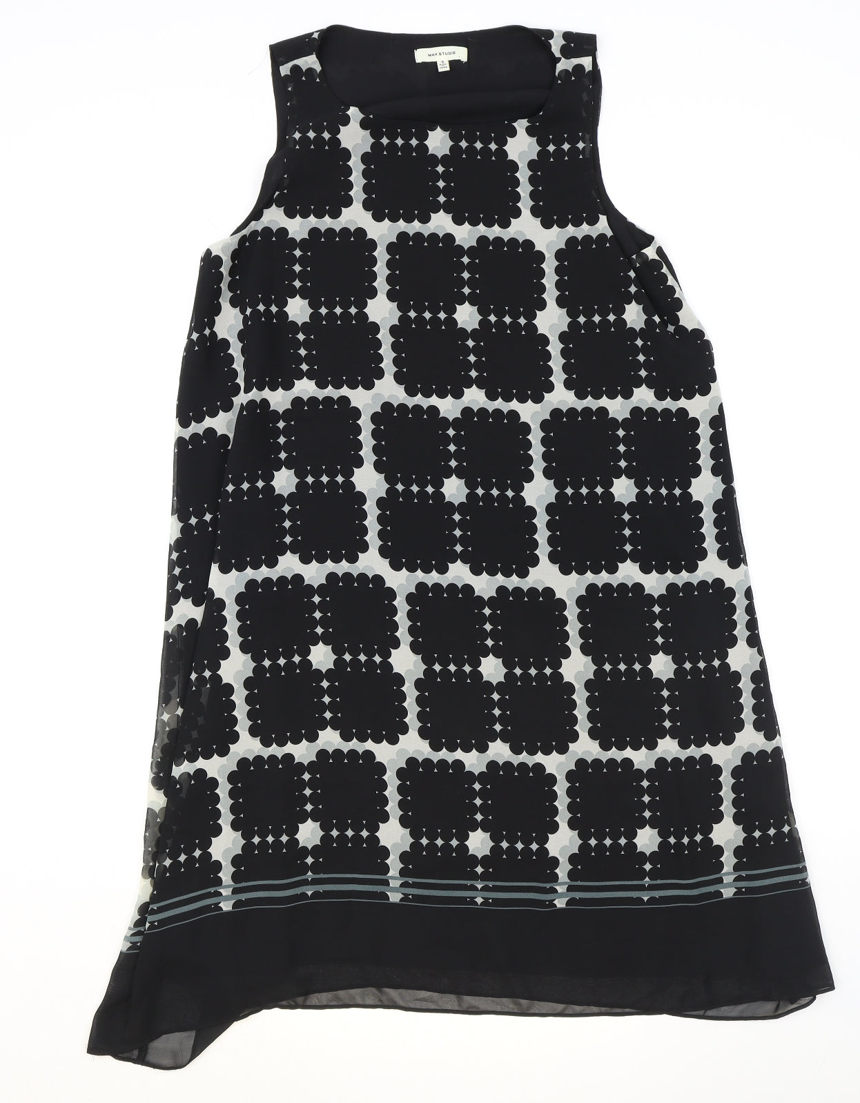 Max Studio Womens Black Geometric Polyester Tank Dress Size S Square Neck Pullover