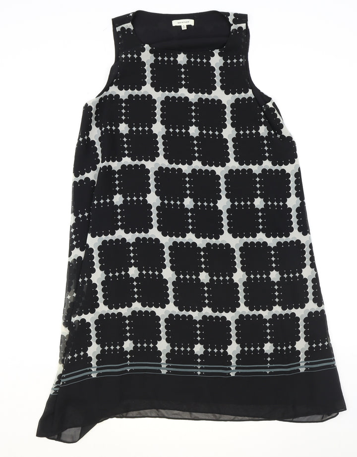Max Studio Womens Black Geometric Polyester Tank Dress Size S Square Neck Pullover