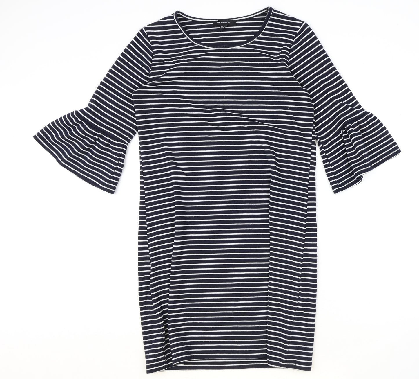 Atmosphere Womens Blue Striped Viscose A-Line Size 12 Round Neck Pullover
