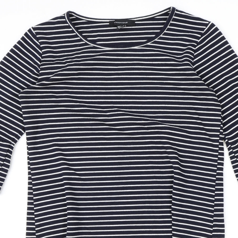 Atmosphere Womens Blue Striped Viscose A-Line Size 12 Round Neck Pullover
