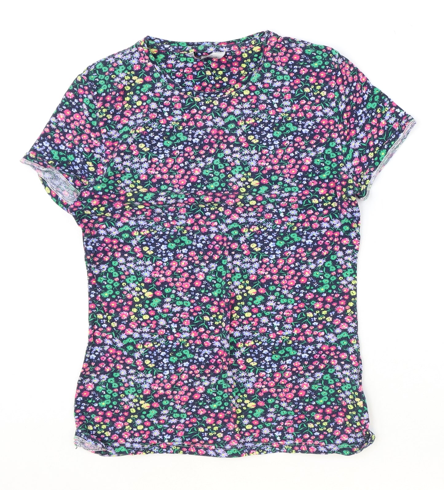 Marks and Spencer Womens Multicoloured Floral Cotton Basic T-Shirt Size 10 Round Neck