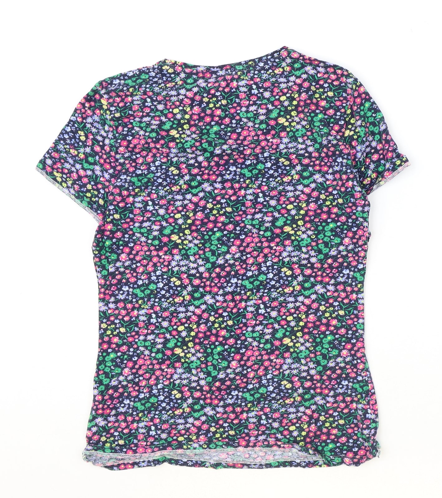 Marks and Spencer Womens Multicoloured Floral Cotton Basic T-Shirt Size 10 Round Neck