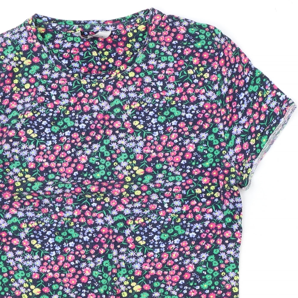 Marks and Spencer Womens Multicoloured Floral Cotton Basic T-Shirt Size 10 Round Neck