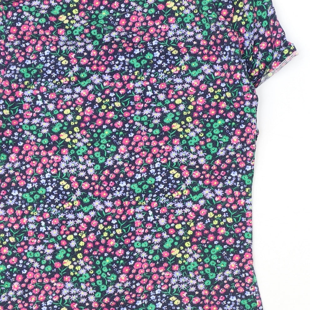 Marks and Spencer Womens Multicoloured Floral Cotton Basic T-Shirt Size 10 Round Neck