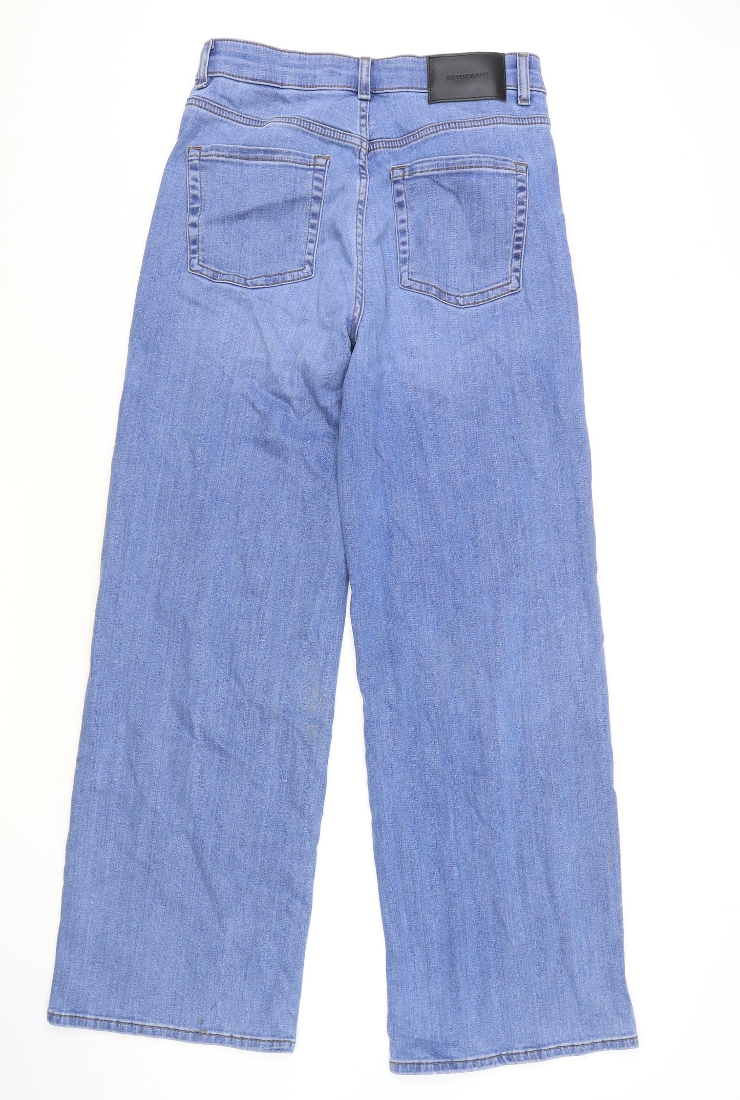 Marks and Spencer Womens Blue Cotton Wide-Leg Jeans Size 12 Regular Zip