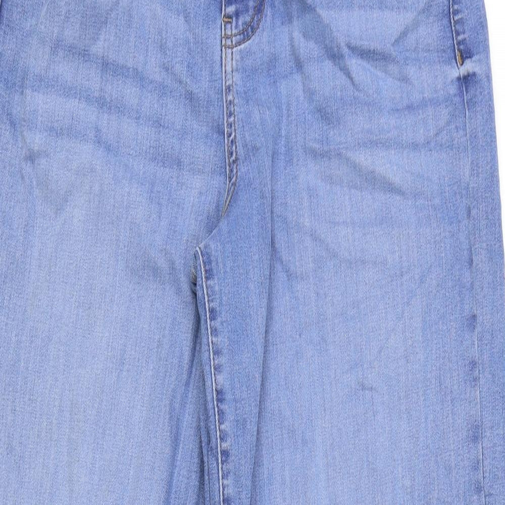 Marks and Spencer Womens Blue Cotton Wide-Leg Jeans Size 12 Regular Zip