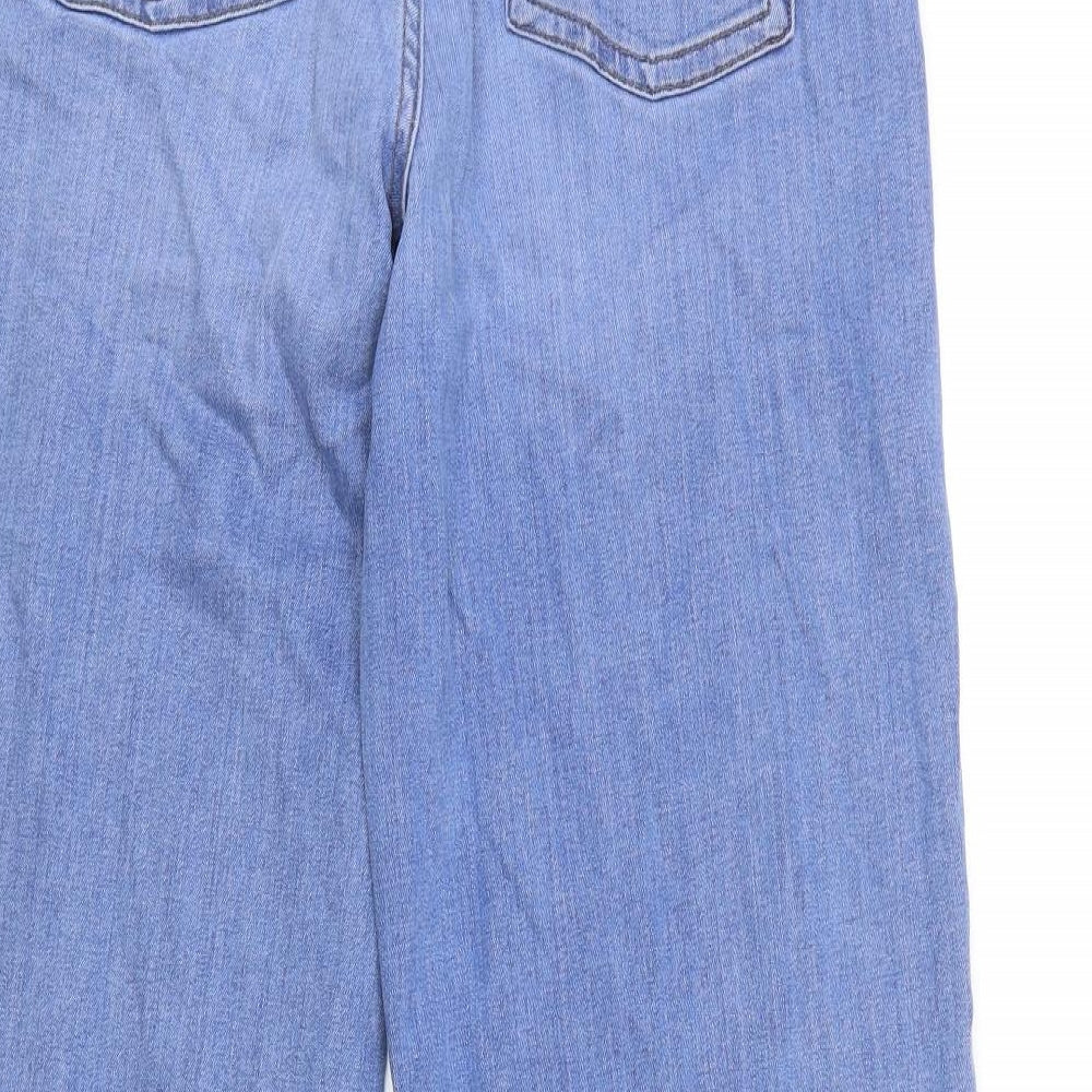 Marks and Spencer Womens Blue Cotton Wide-Leg Jeans Size 12 Regular Zip